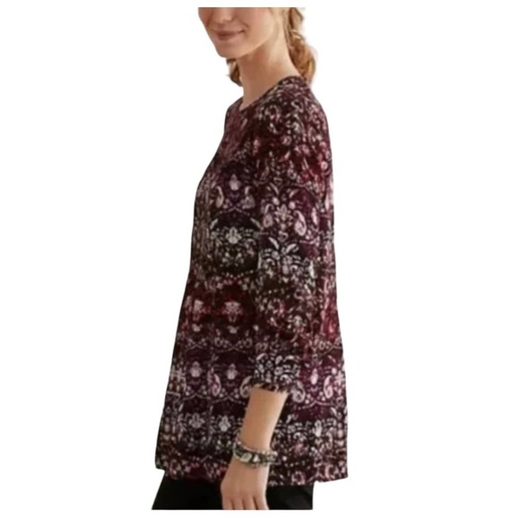 J. Jill Smocked Tunic Blouse Abstract Print Purple Long Sleeve size SMALL - Picture 1 of 9